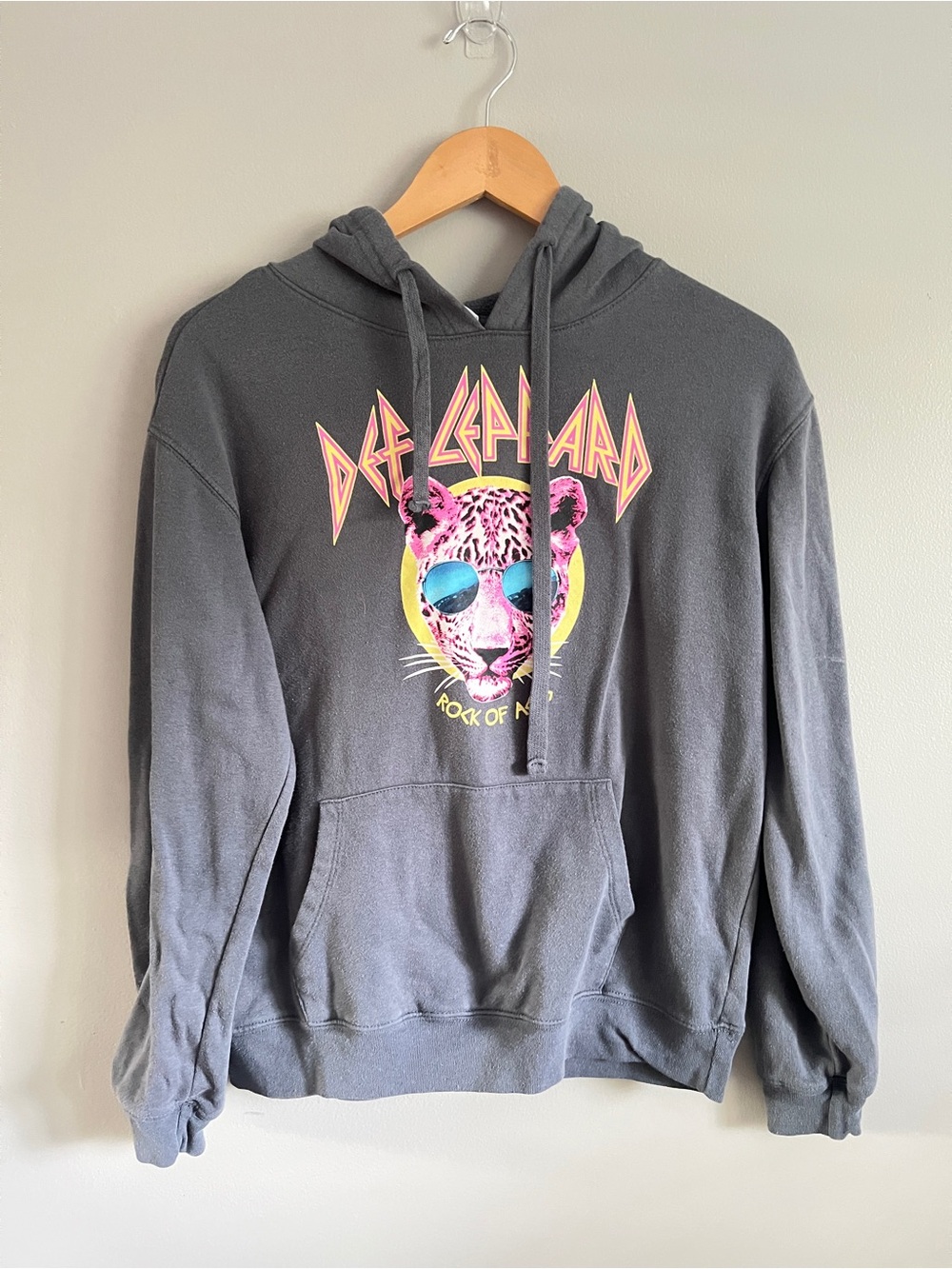 Def Leppard Kids' Gray Graphic Hoodie - Pink & Yellow Leopard Design